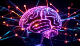 Stunning 3d neon brain visualization with luminous connections.