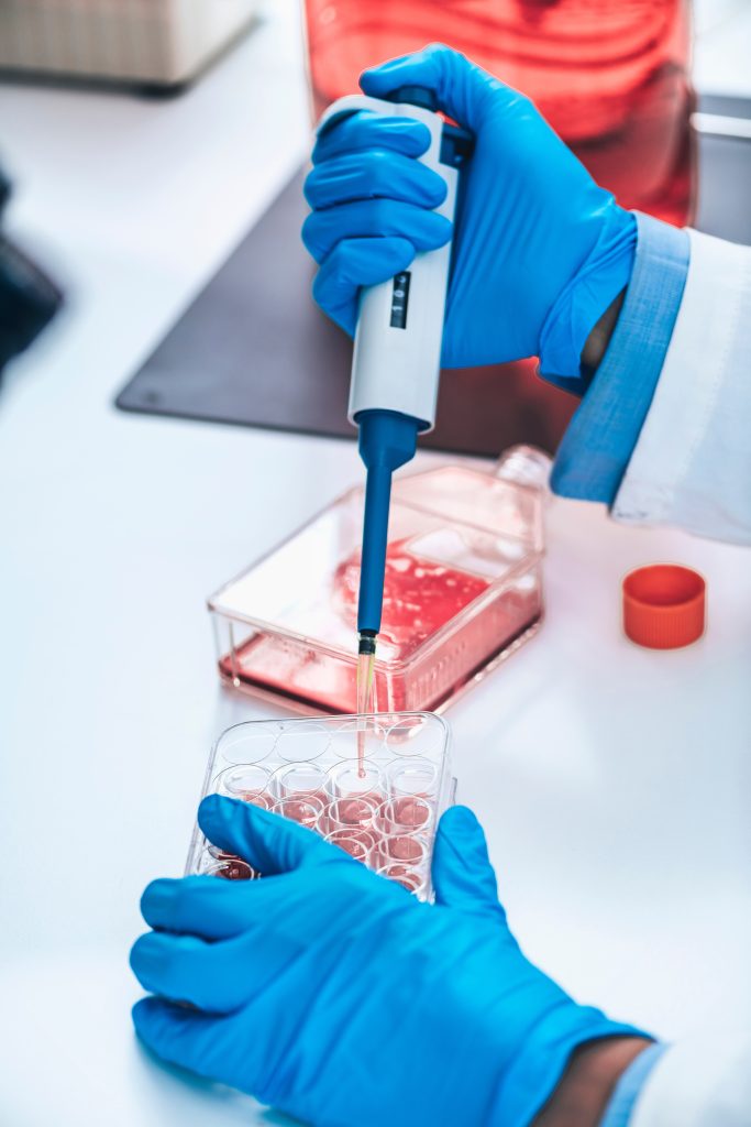 Biotechnology Researcher in Laboratory Working with Cell Culture Biotechnology female researcher in laboratory working with cell culture