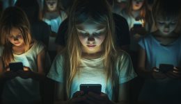 Cellphone addict, teenager excess of social media, children mobile phone screen dependency.